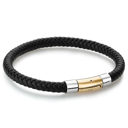 Stainless Steel Braided Genuine Leather Bracelet by Ital Gem