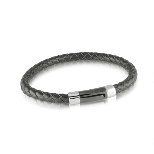 Stainless Steel Braided Genuine Leather Bracelet by Ital Gem