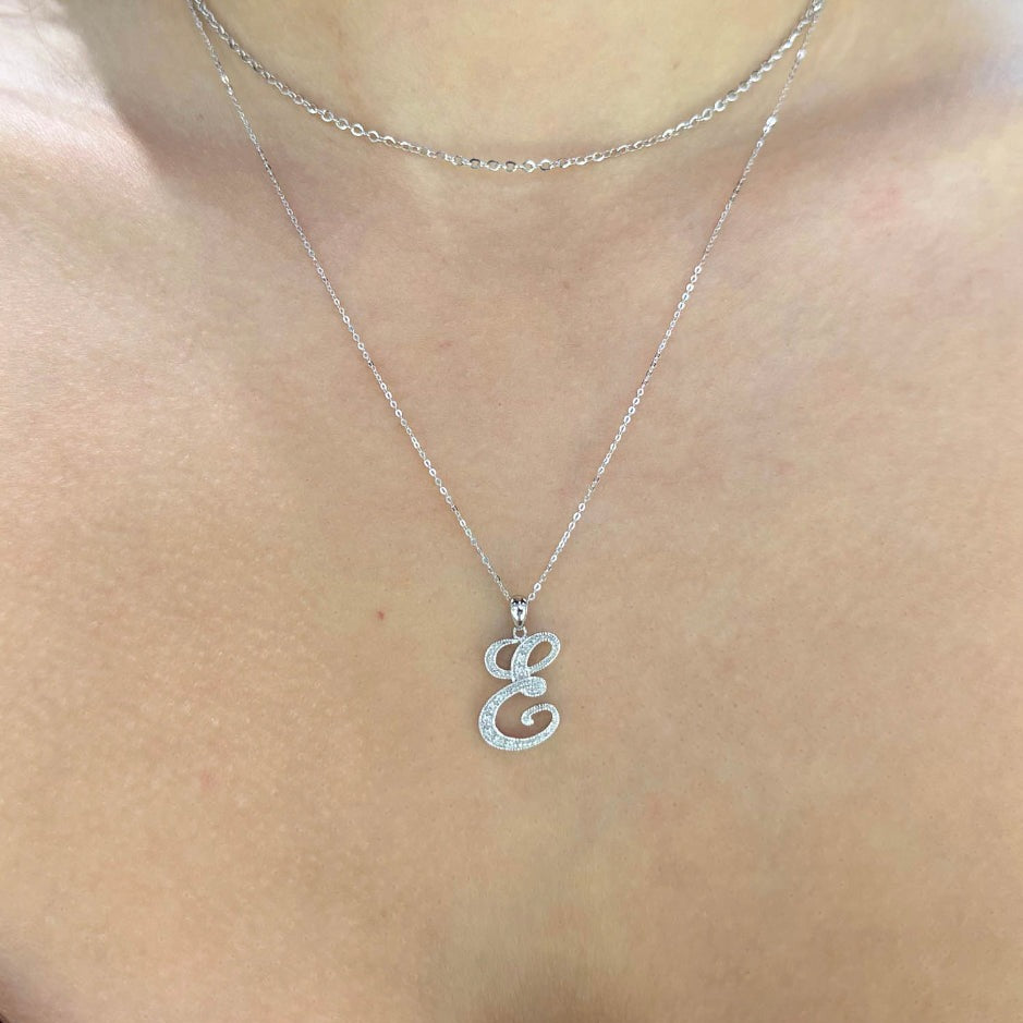 Classic Script Initial Diamond Necklace