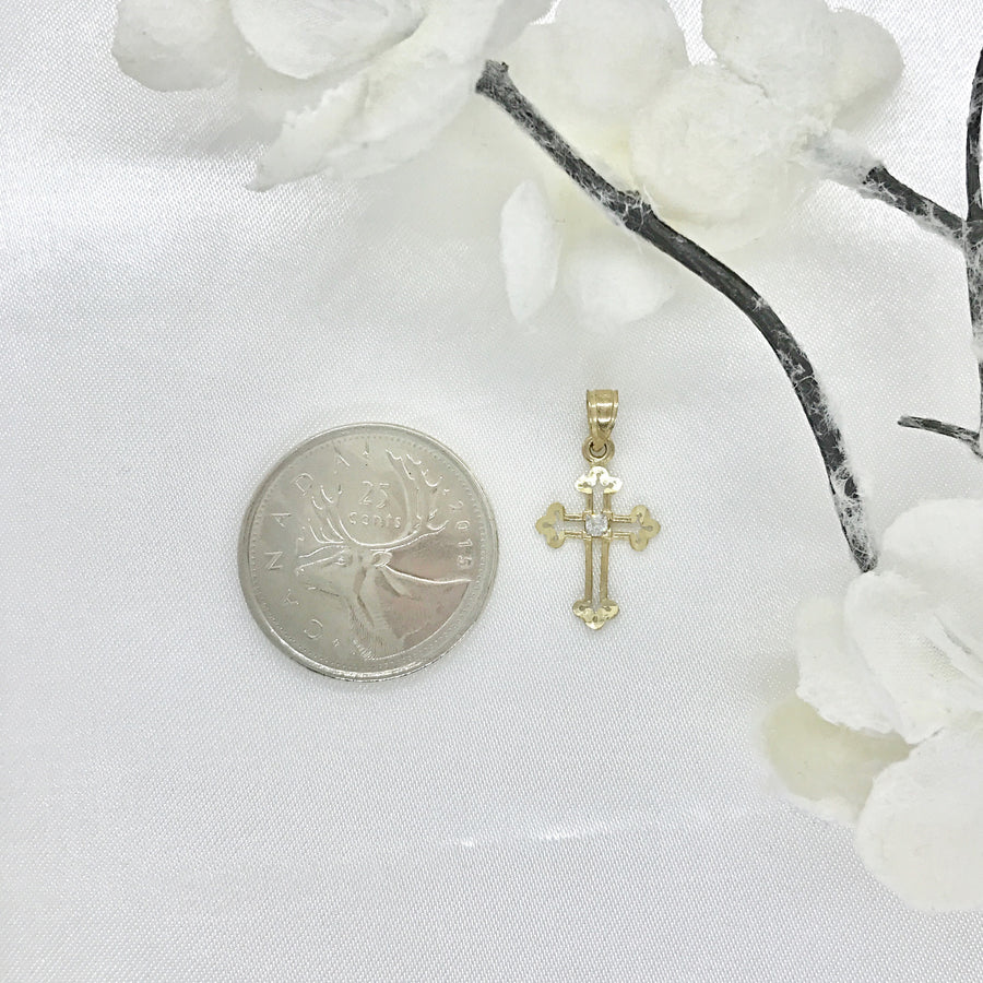 10k Gold Eastern Orthodox Cross with CZ