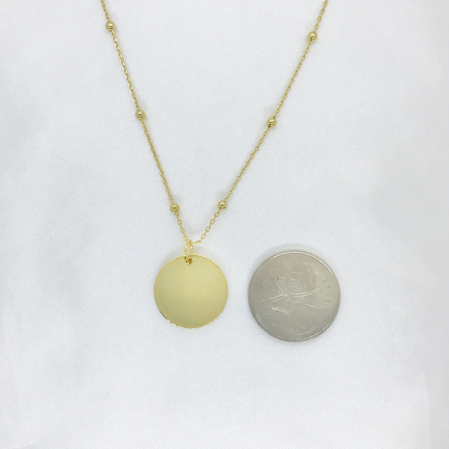 18k/925 Vermeil Disk on Ball Chain Necklace - Engravable