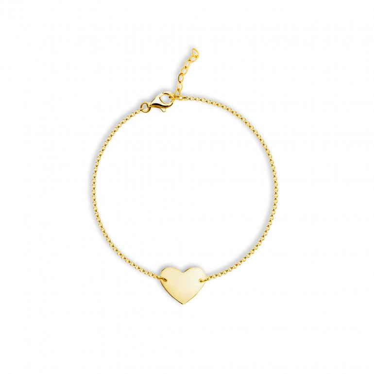 Engravable Flat Heart - 14k/925 Vermeil Bracelet