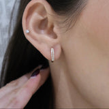 10K Double Diamond Huggie Earrings