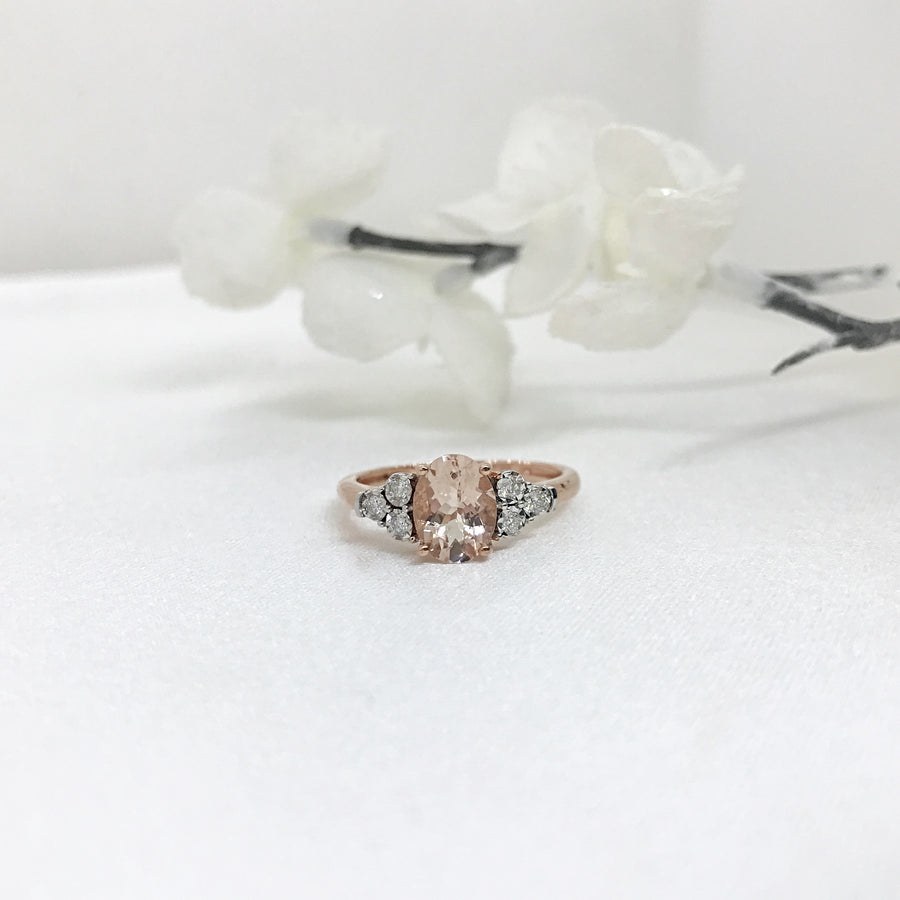 10k Gold Oval Morganite and Diamond Ring