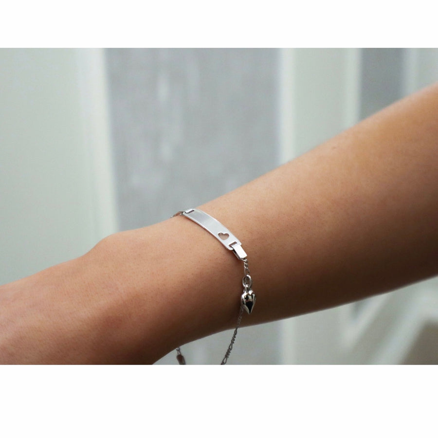 Engravable ID with Mini Heart Sterling Silver Bracelet