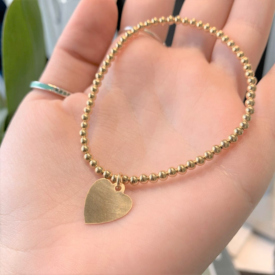 Engravable Heart -  14k Yellow Gold filled with Sterling Silver Stretch Bracelet