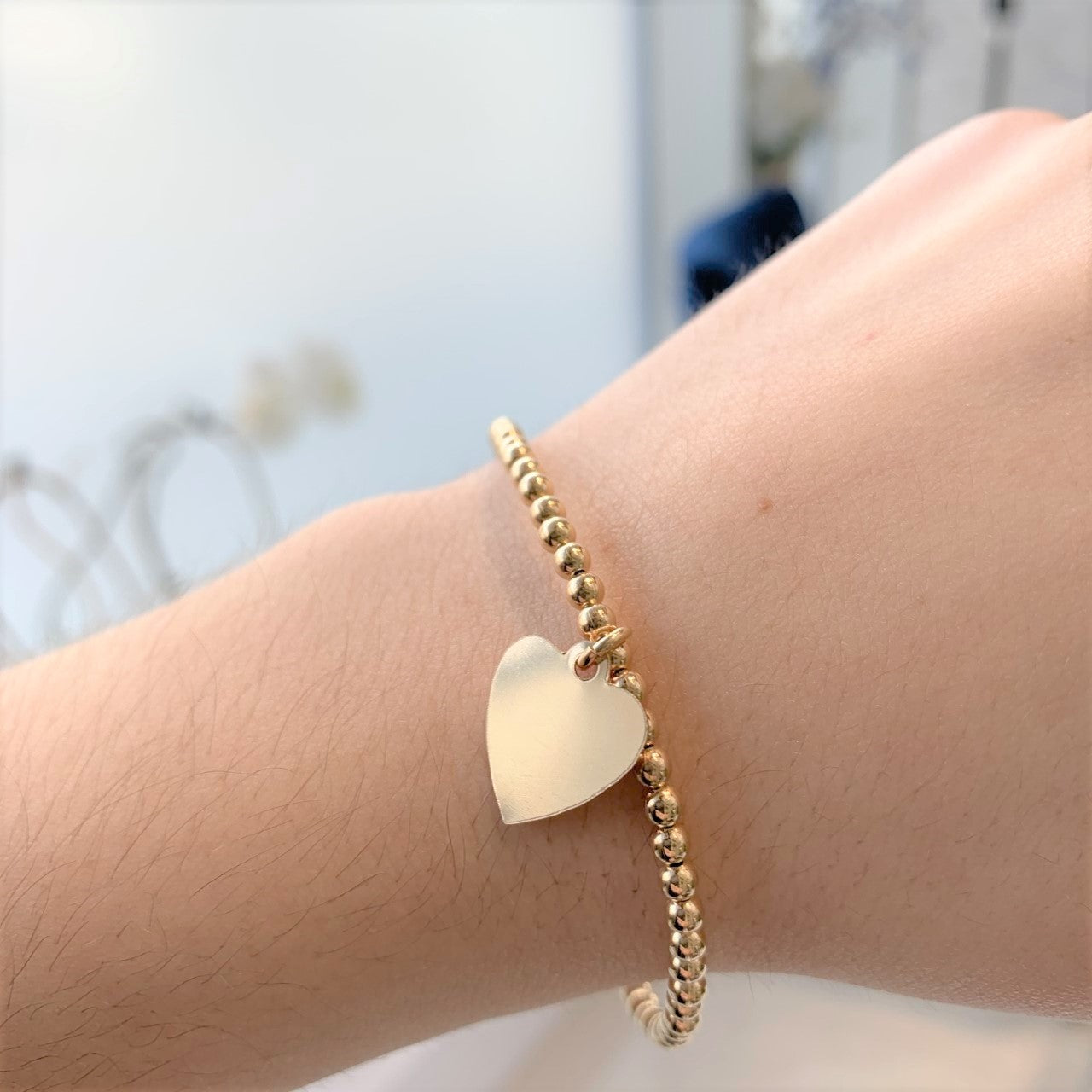 Engravable Heart - 14k Yellow Gold filled with Sterling Silver Stretch Bracelet