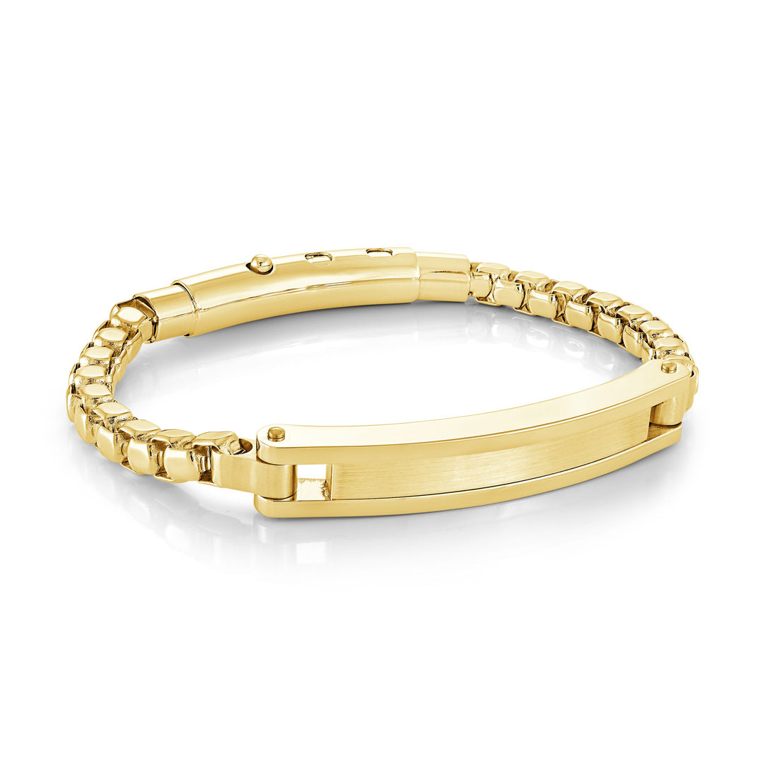 Engravable - Stainless Steel Gold Box Link ID Bracelet by Ital Gem