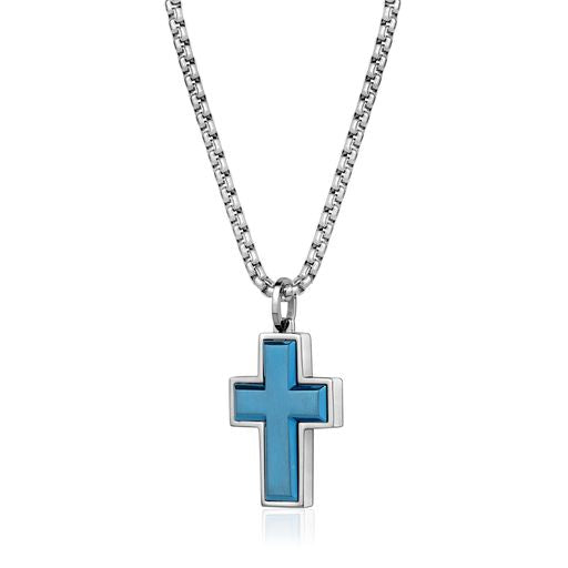 Stainless Steel Cross with Matte Coloured Center by Ital Gem
